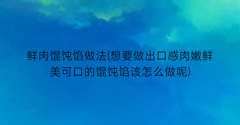 鲜肉馄饨馅做法(想要做出口感肉嫩鲜美可口的馄饨馅该怎么做呢)