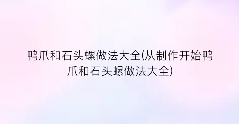 鸭爪和石头螺做法大全(从制作开始鸭爪和石头螺做法大全)