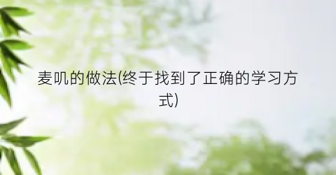 麦叽的做法(终于找到了正确的学习方式)