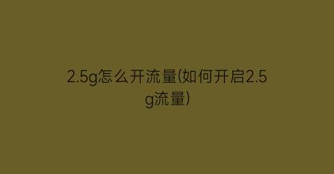 “2.5g怎么开流量(如何开启2.5g流量)