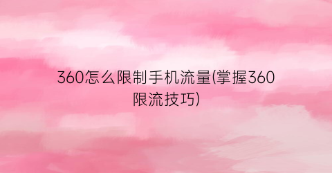 “360怎么限制手机流量(掌握360限流技巧)