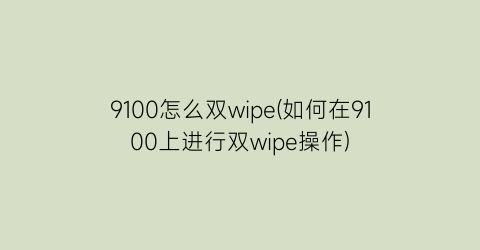 9100怎么双wipe(如何在9100上进行双wipe操作)