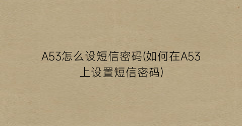 “A53怎么设短信密码(如何在A53上设置短信密码)