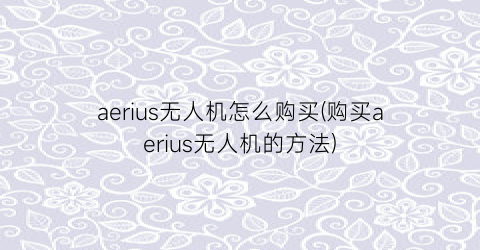 “aerius无人机怎么购买(购买aerius无人机的方法)