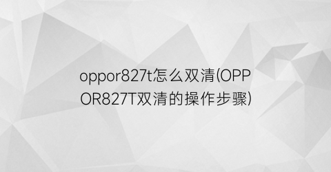 oppor827t怎么双清(OPPOR827T双清的操作步骤)