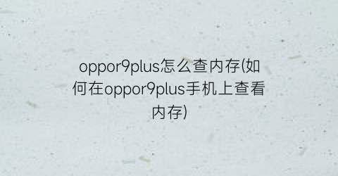 oppor9plus怎么查内存(如何在oppor9plus手机上查看内存)
