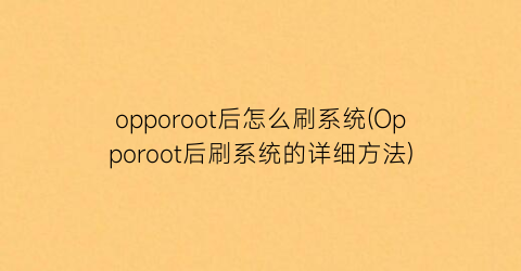 “opporoot后怎么刷系统(Opporoot后刷系统的详细方法)