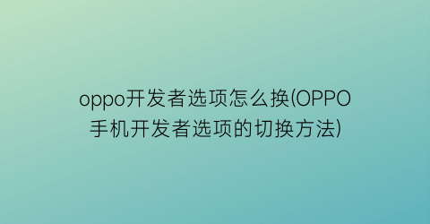 oppo开发者选项怎么换(OPPO手机开发者选项的切换方法)