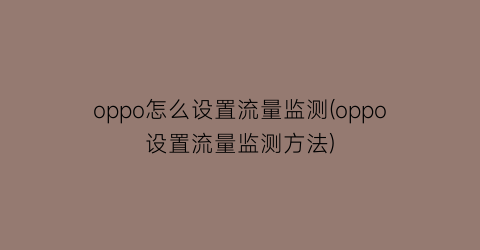 oppo怎么设置流量监测(oppo设置流量监测方法)