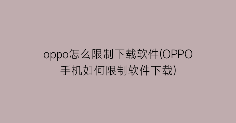 oppo怎么限制下载软件(OPPO手机如何限制软件下载)