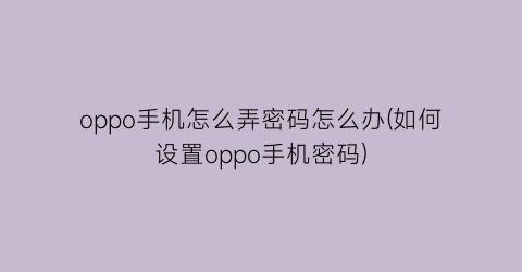 “oppo手机怎么弄密码怎么办(如何设置oppo手机密码)