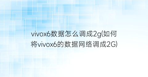 vivox6数据怎么调成2g(如何将vivox6的数据网络调成2G)