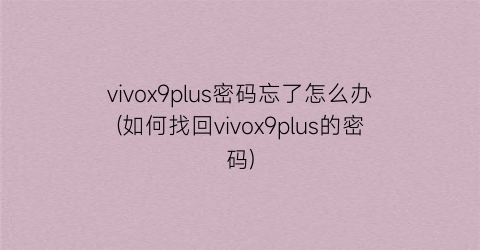 vivox9plus密码忘了怎么办(如何找回vivox9plus的密码)