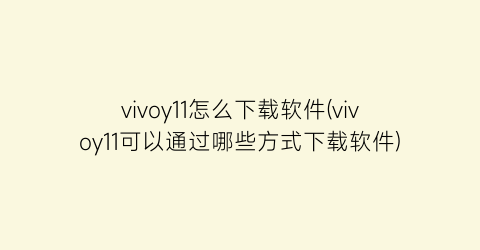vivoy11怎么下载软件(vivoy11可以通过哪些方式下载软件)