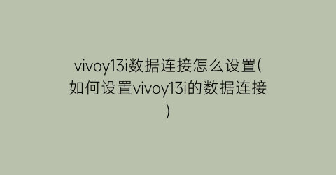 vivoy13i数据连接怎么设置(如何设置vivoy13i的数据连接)