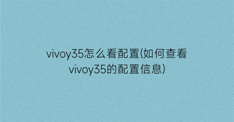 vivoy35怎么看配置(如何查看vivoy35的配置信息)