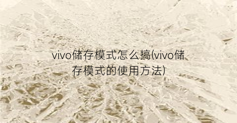 vivo储存模式怎么搞(vivo储存模式的使用方法)