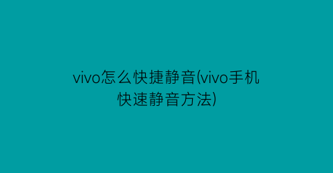 “vivo怎么快捷静音(vivo手机快速静音方法)