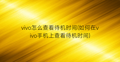 vivo怎么查看待机时间(如何在vivo手机上查看待机时间)