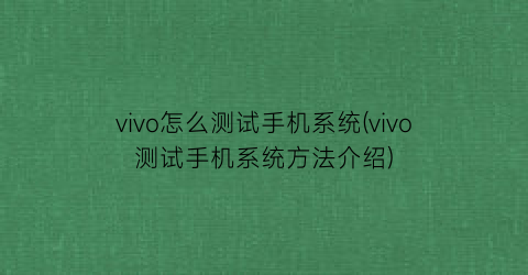vivo怎么测试手机系统(vivo测试手机系统方法介绍)