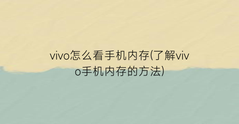 vivo怎么看手机内存(了解vivo手机内存的方法)