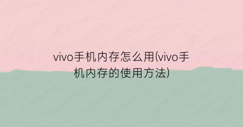 “vivo手机内存怎么用(vivo手机内存的使用方法)