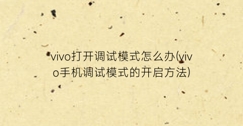 “vivo打开调试模式怎么办(vivo手机调试模式的开启方法)
