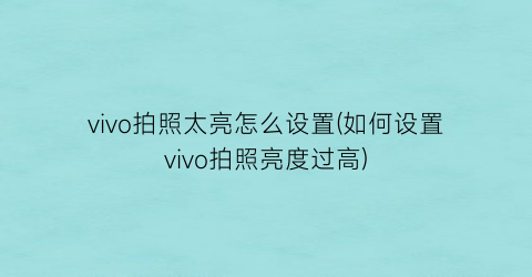 “vivo拍照太亮怎么设置(如何设置vivo拍照亮度过高)