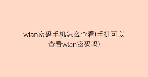 “wlan密码手机怎么查看(手机可以查看wlan密码吗)