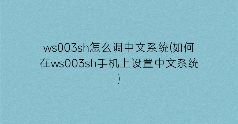 ws003sh怎么调中文系统(如何在ws003sh手机上设置中文系统)