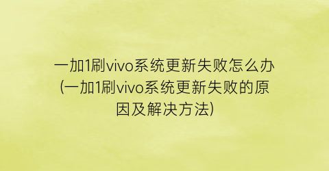 “一加1刷vivo系统更新失败怎么办(一加1刷vivo系统更新失败的原因及解决方法)