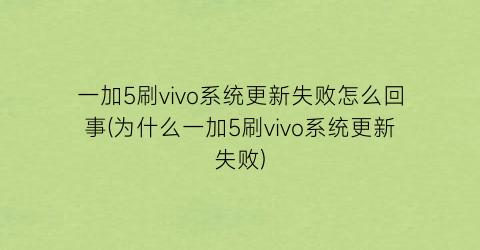 一加5刷vivo系统更新失败怎么回事(为什么一加5刷vivo系统更新失败)