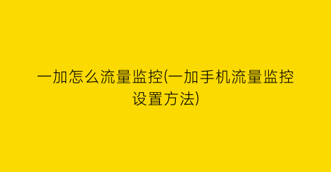 “一加怎么流量监控(一加手机流量监控设置方法)