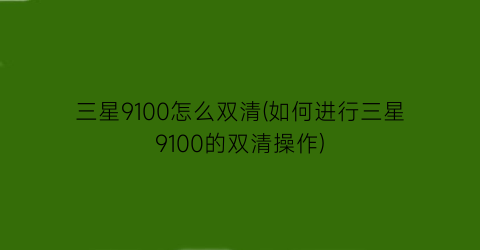 三星9100怎么双清(如何进行三星9100的双清操作)