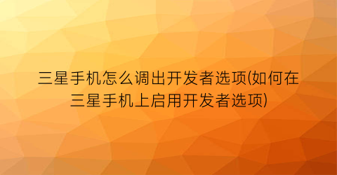 三星手机怎么调出开发者选项(如何在三星手机上启用开发者选项)