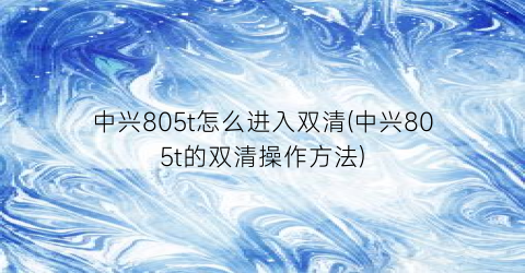 “中兴805t怎么进入双清(中兴805t的双清操作方法)