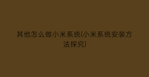 其他怎么做小米系统(小米系统安装方法探究)