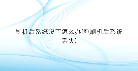 “刷机后系统没了怎么办啊(刷机后系统丢失)