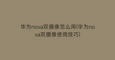 华为nova双摄像怎么用(华为nova双摄像使用技巧)