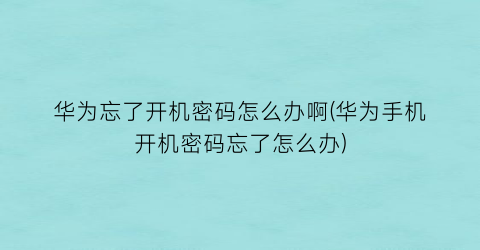 “华为忘了开机密码怎么办啊(华为手机开机密码忘了怎么办)