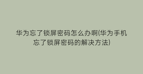 华为忘了锁屏密码怎么办啊(华为手机忘了锁屏密码的解决方法)