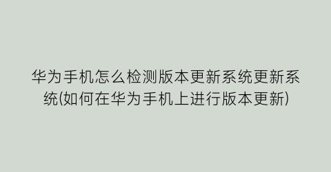 “华为手机怎么检测版本更新系统更新系统(如何在华为手机上进行版本更新)