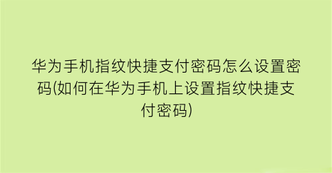 华为手机指纹快捷支付密码怎么设置密码(如何在华为手机上设置指纹快捷支付密码)