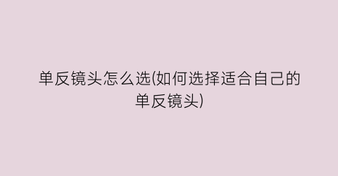 “单反镜头怎么选(如何选择适合自己的单反镜头)