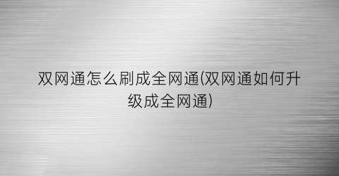 双网通怎么刷成全网通(双网通如何升级成全网通)