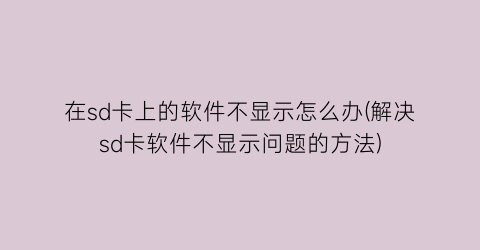 “在sd卡上的软件不显示怎么办(解决sd卡软件不显示问题的方法)