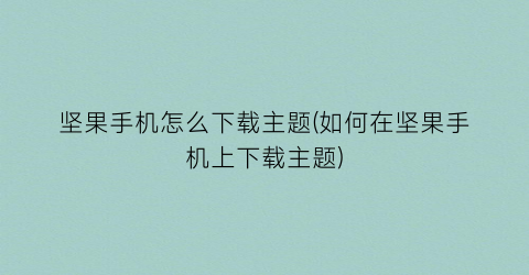 坚果手机怎么下载主题(如何在坚果手机上下载主题)