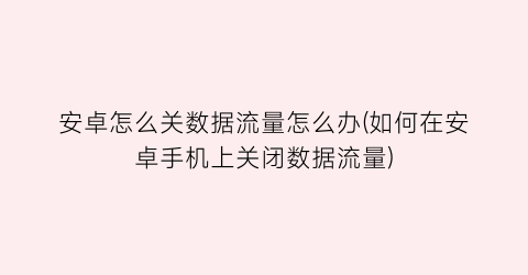 安卓怎么关数据流量怎么办(如何在安卓手机上关闭数据流量)