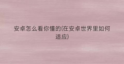 “安卓怎么看你懂的(在安卓世界里如何适应)