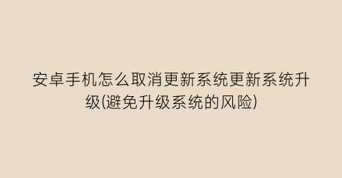 “安卓手机怎么取消更新系统更新系统升级(避免升级系统的风险)